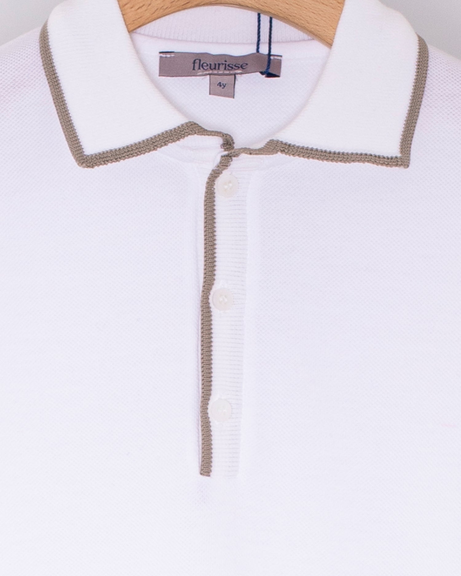 Polo Shirt Long Sleeve Beige Trim Pique